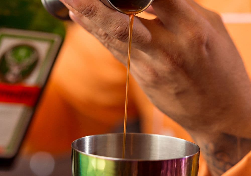 A bartender working behind the bar